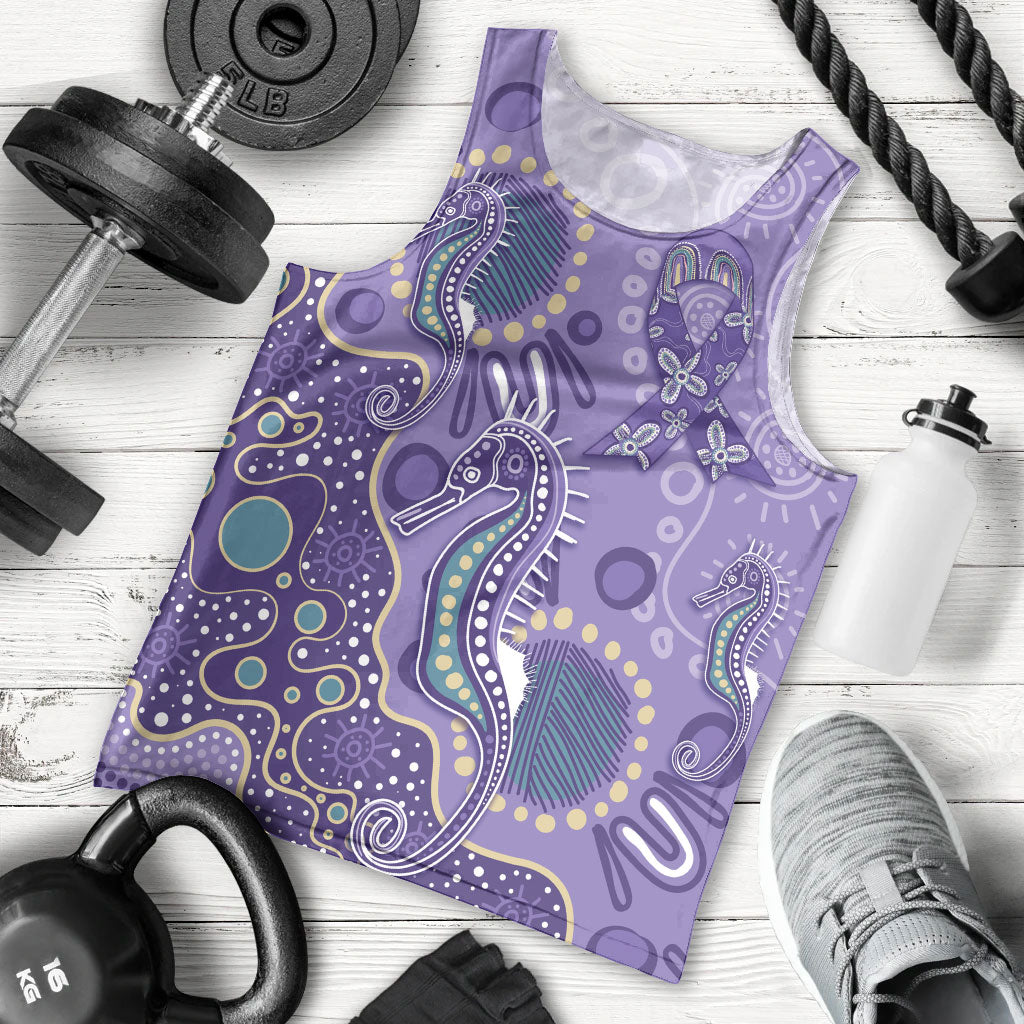 Australia Epilepsy Month Men Tank Top Aboriginal Purple Ribbon with Seahorse