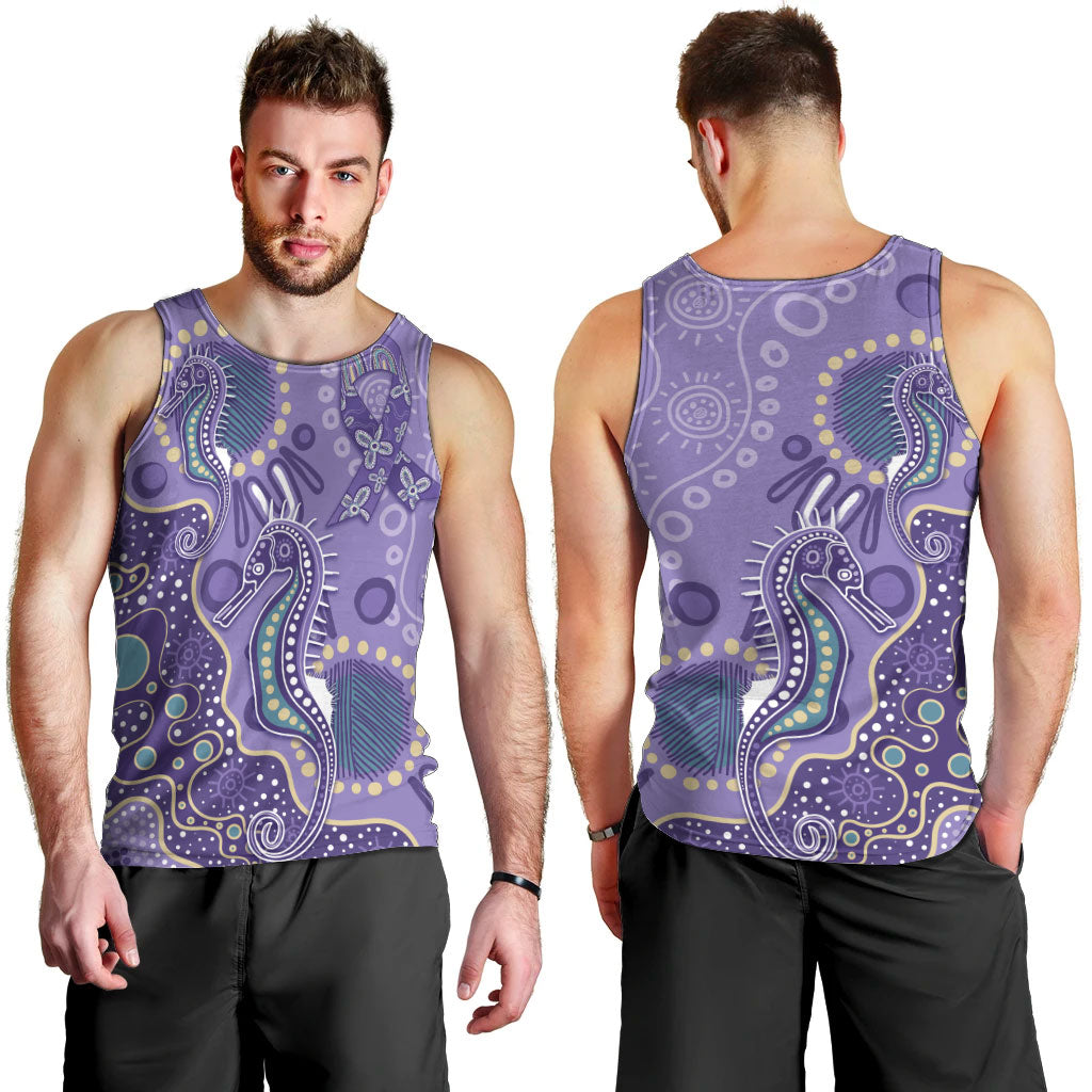 Australia Epilepsy Month Men Tank Top Aboriginal Purple Ribbon with Seahorse