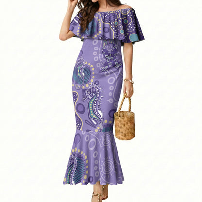Australia Epilepsy Month Mermaid Dress Aboriginal Purple Ribbon with Seahorse