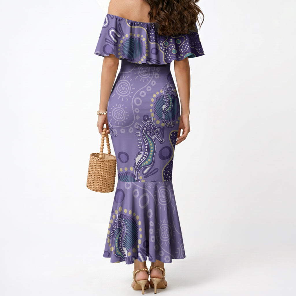 Australia Epilepsy Month Mermaid Dress Aboriginal Purple Ribbon with Seahorse