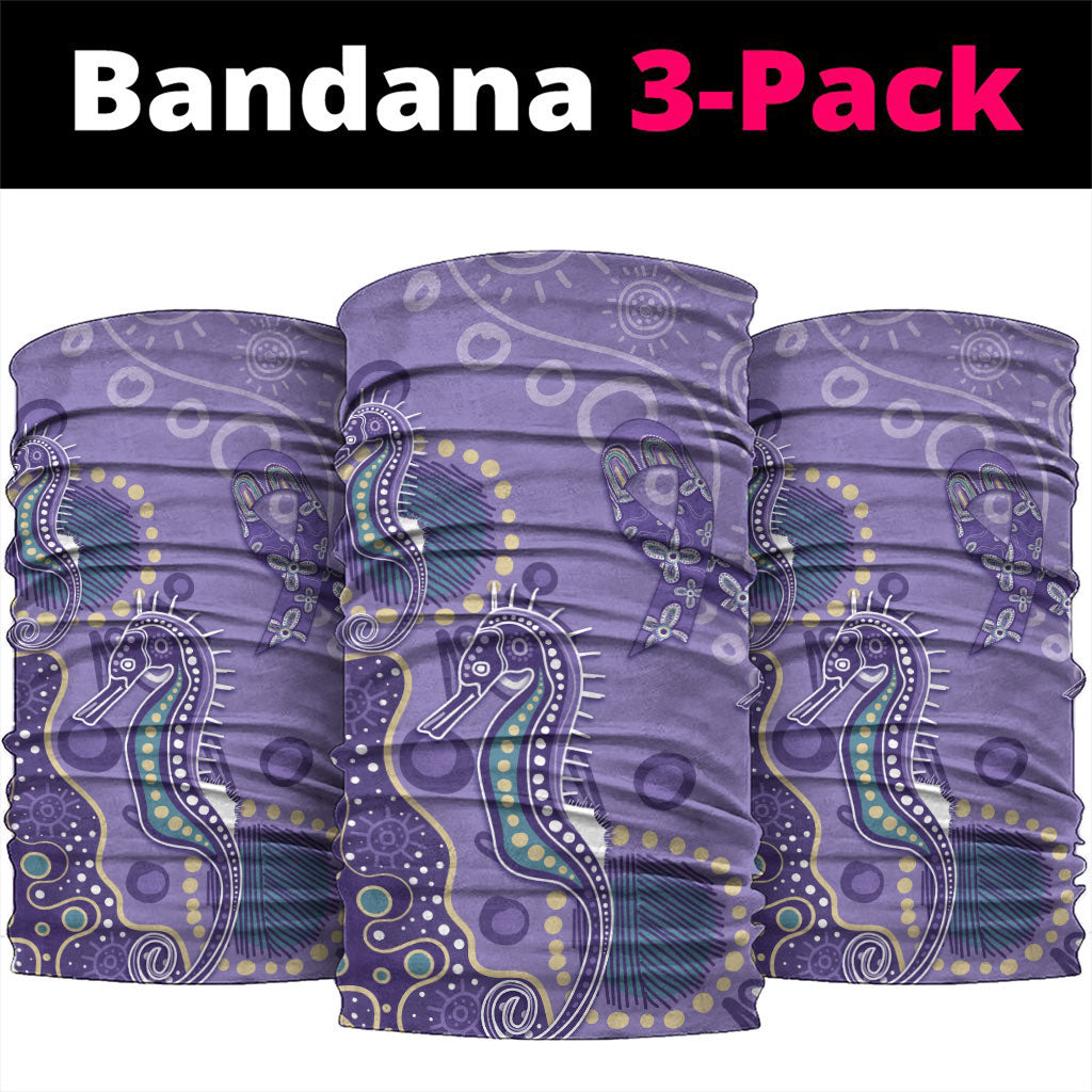 Australia Epilepsy Month Neck Gaiter Aboriginal Purple Ribbon with Seahorse