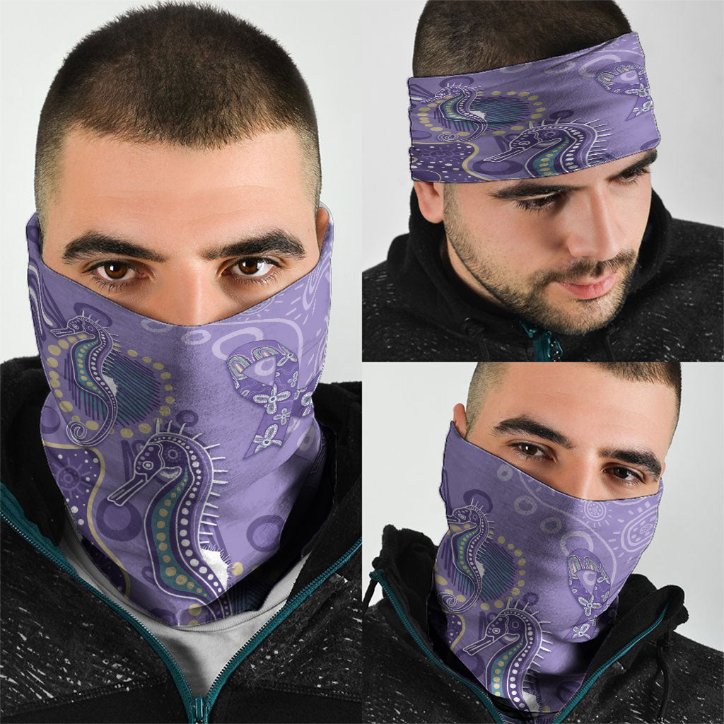 Australia Epilepsy Month Neck Gaiter Aboriginal Purple Ribbon with Seahorse