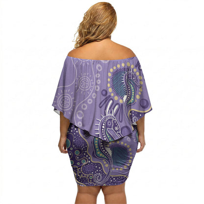 Australia Epilepsy Month Off Shoulder Short Dress Aboriginal Purple Ribbon with Seahorse