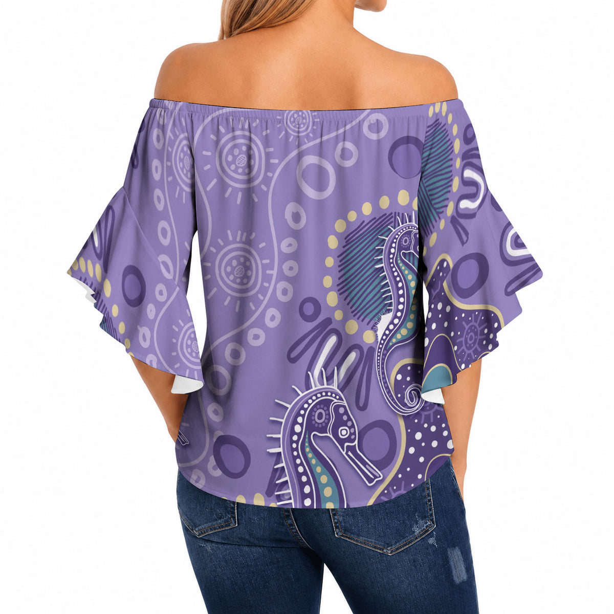 Australia Epilepsy Month Off Shoulder Wrap Waist Top Aboriginal Purple Ribbon with Seahorse