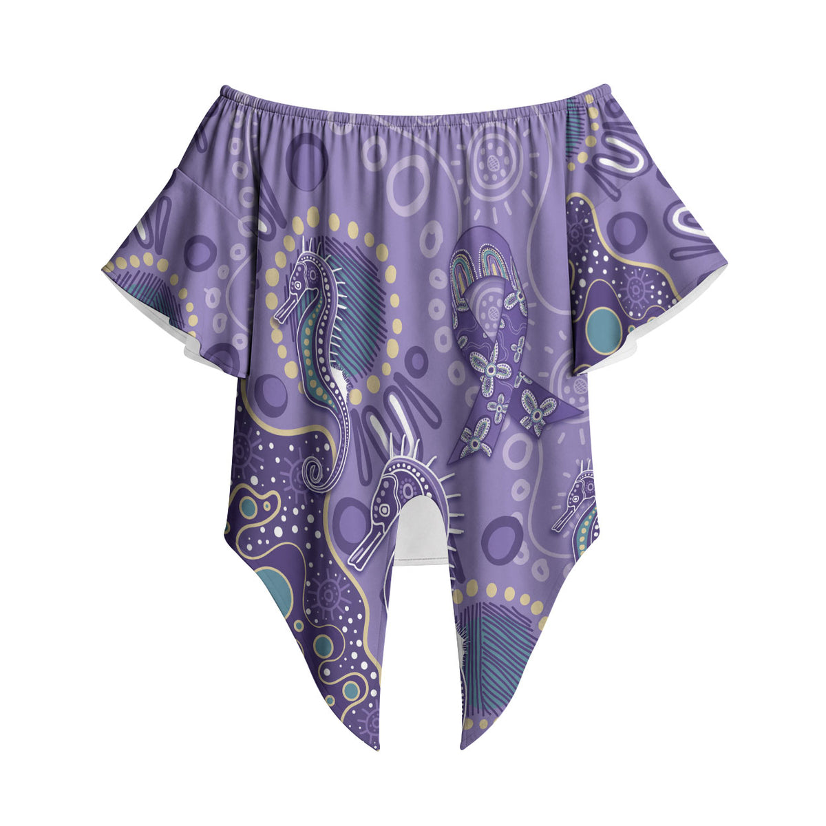 Australia Epilepsy Month Off Shoulder Wrap Waist Top Aboriginal Purple Ribbon with Seahorse