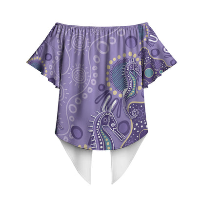 Australia Epilepsy Month Off Shoulder Wrap Waist Top Aboriginal Purple Ribbon with Seahorse