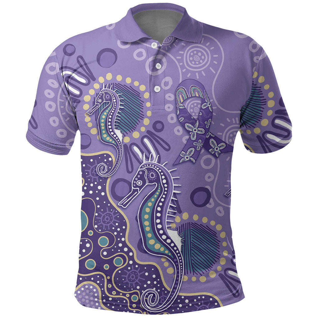 Australia Epilepsy Month Polo Shirt Aboriginal Purple Ribbon with Seahorse