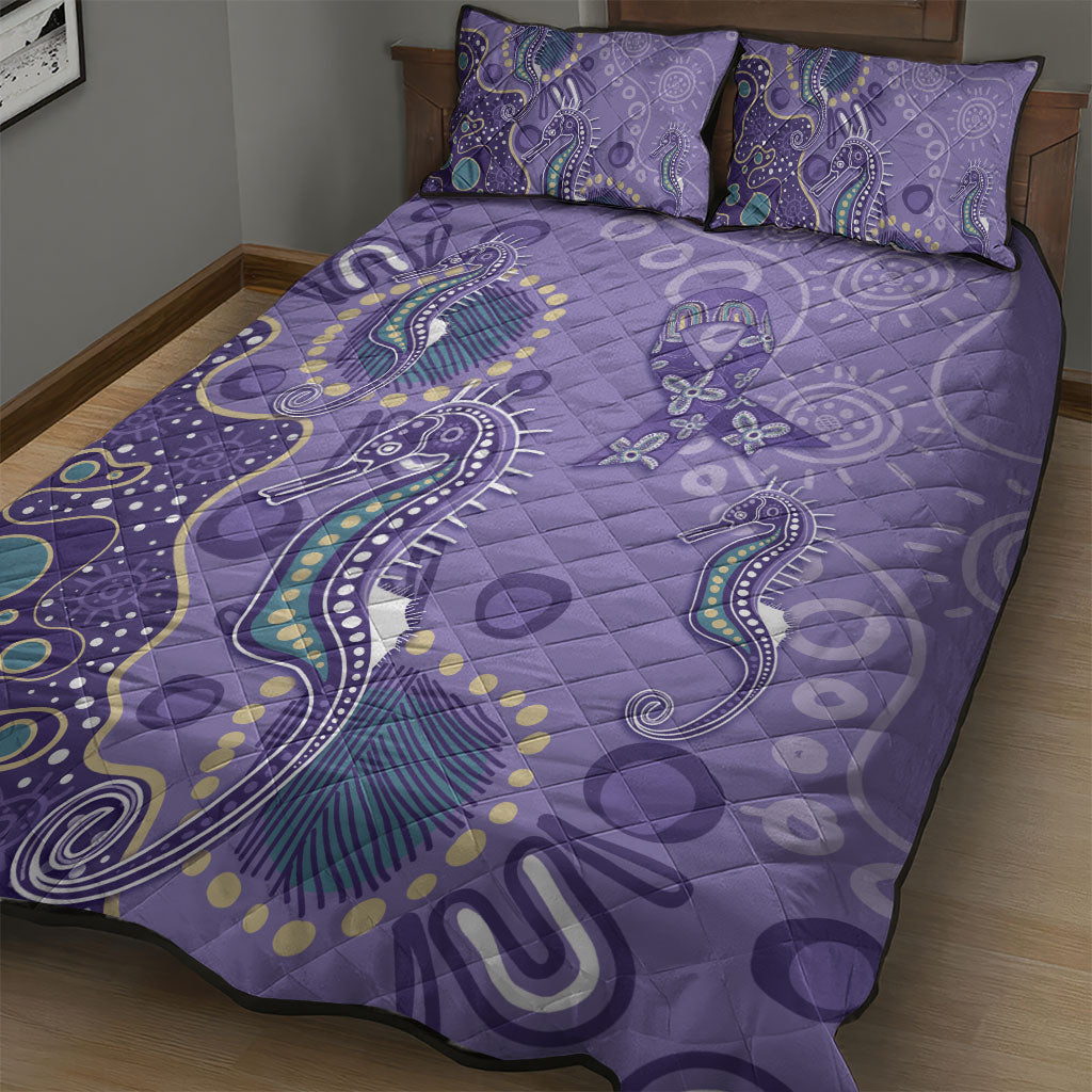 Australia Epilepsy Month Quilt Bed Set Aboriginal Purple Ribbon with Seahorse