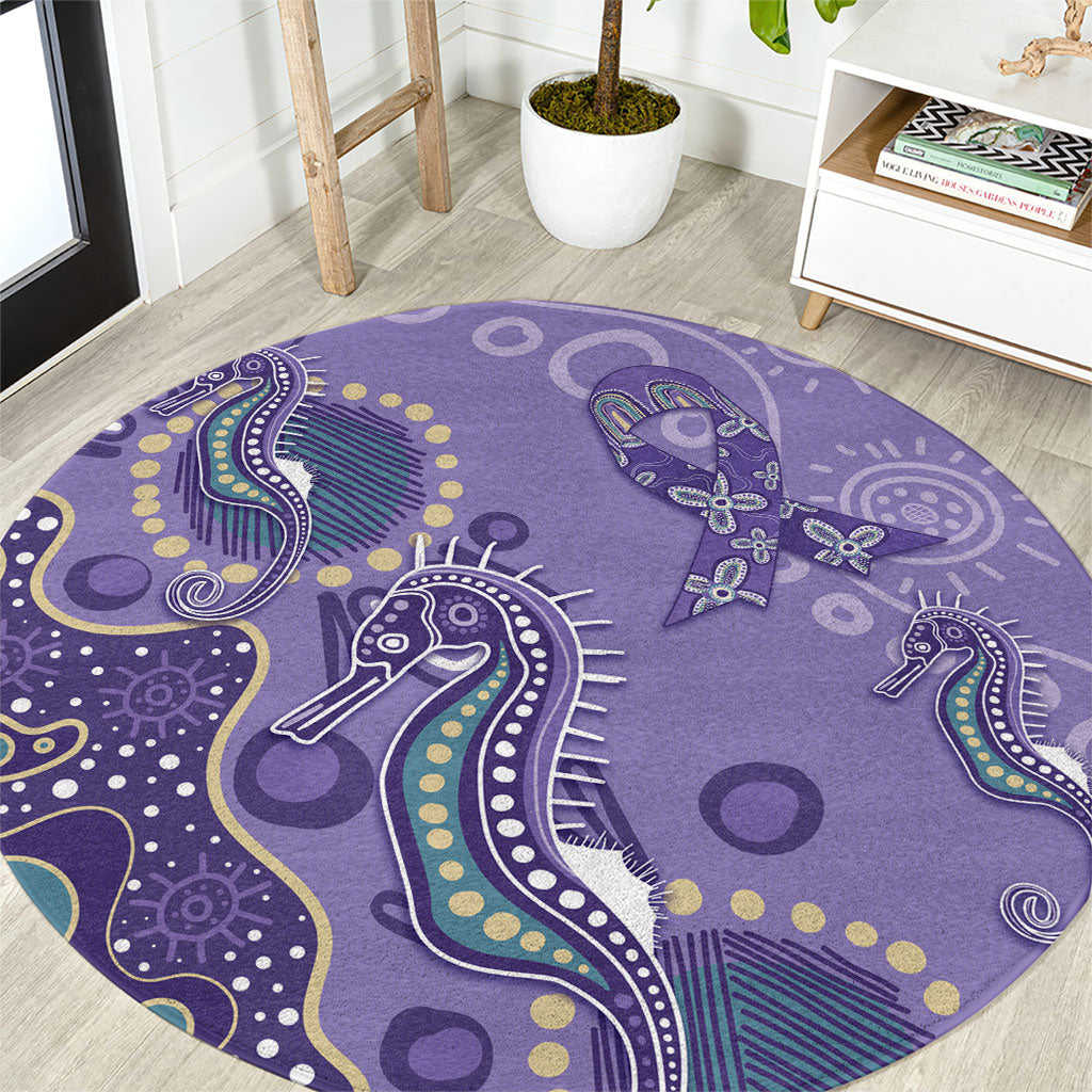 Australia Epilepsy Month Round Carpet Aboriginal Purple Ribbon with Seahorse