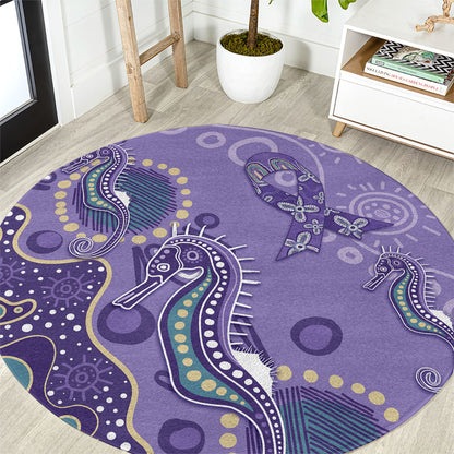 Australia Epilepsy Month Round Carpet Aboriginal Purple Ribbon with Seahorse