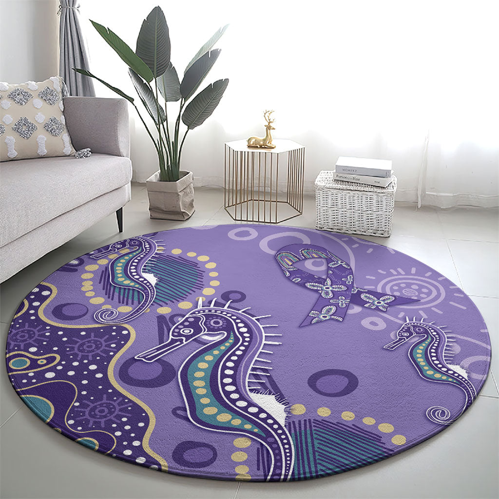 Australia Epilepsy Month Round Carpet Aboriginal Purple Ribbon with Seahorse