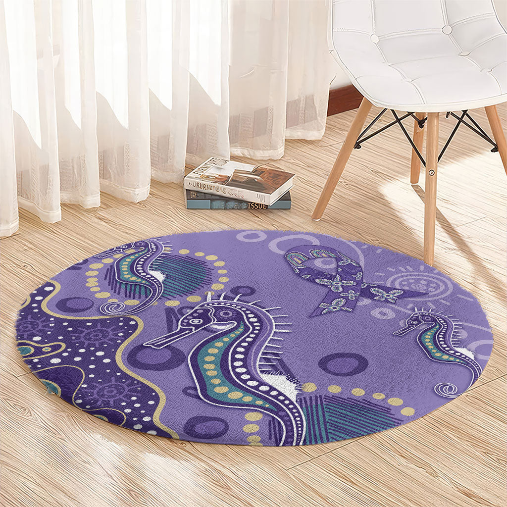 Australia Epilepsy Month Round Carpet Aboriginal Purple Ribbon with Seahorse