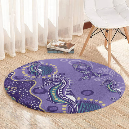 Australia Epilepsy Month Round Carpet Aboriginal Purple Ribbon with Seahorse