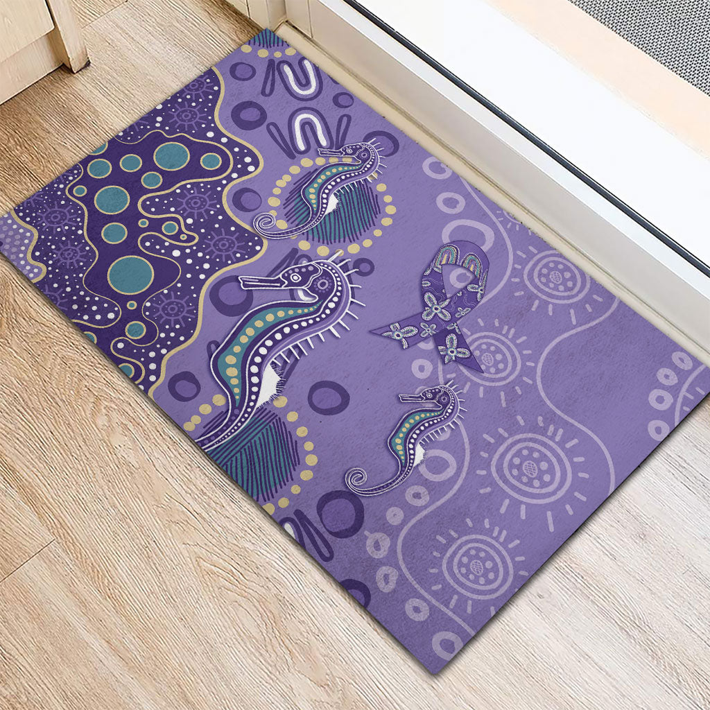 Australia Epilepsy Month Rubber Doormat Aboriginal Purple Ribbon with Seahorse