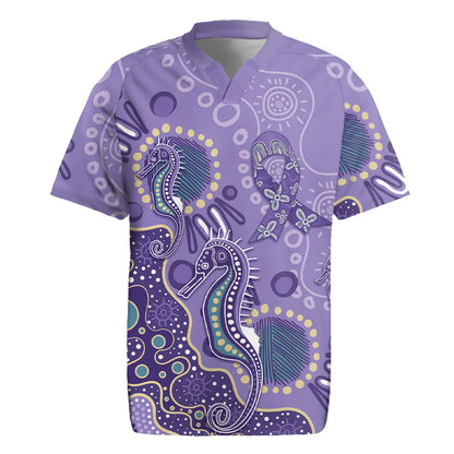 Australia Epilepsy Month Rugby Jersey Aboriginal Purple Ribbon with Seahorse