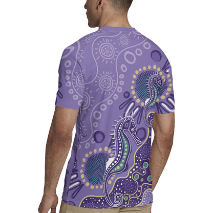 Australia Epilepsy Month Rugby Jersey Aboriginal Purple Ribbon with Seahorse