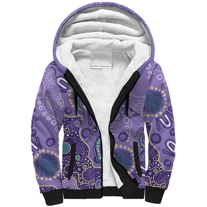Australia Epilepsy Month Sherpa Hoodie Aboriginal Purple Ribbon with Seahorse