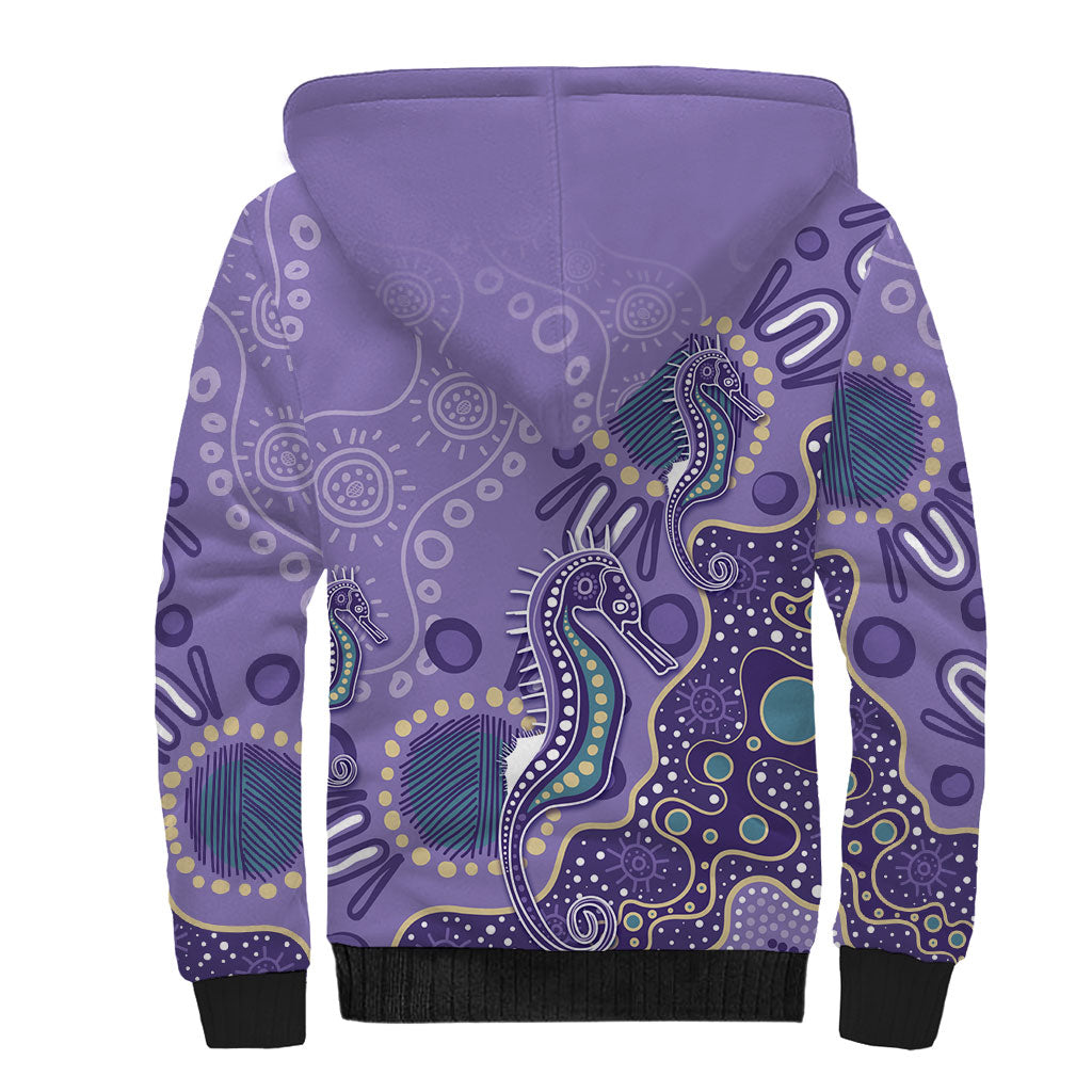 Australia Epilepsy Month Sherpa Hoodie Aboriginal Purple Ribbon with Seahorse