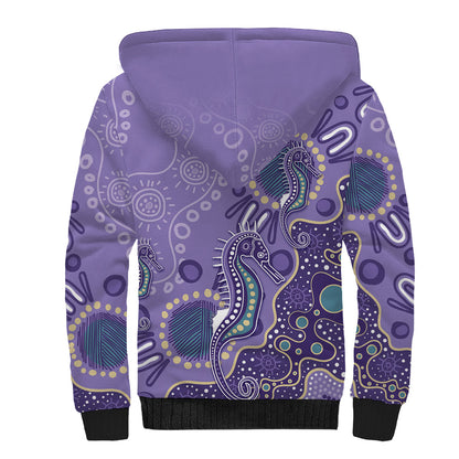 Australia Epilepsy Month Sherpa Hoodie Aboriginal Purple Ribbon with Seahorse