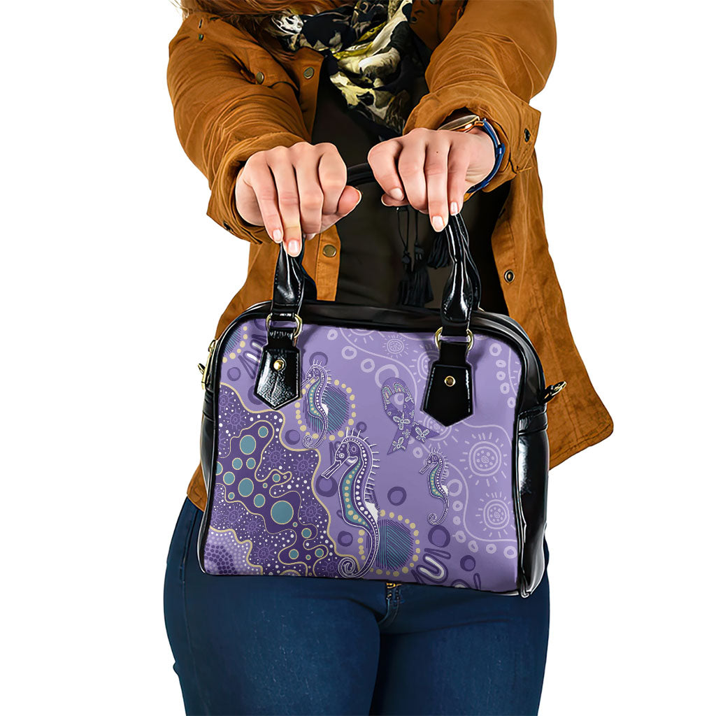 Australia Epilepsy Month Shoulder Handbag Aboriginal Purple Ribbon with Seahorse