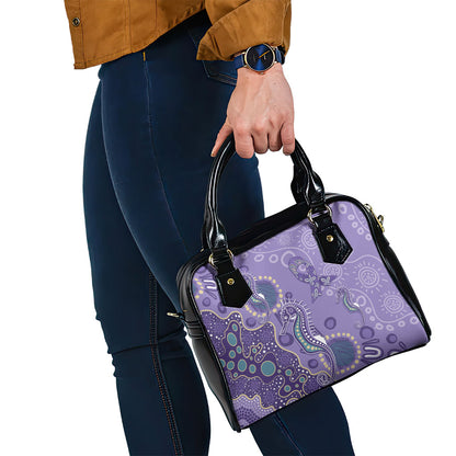 Australia Epilepsy Month Shoulder Handbag Aboriginal Purple Ribbon with Seahorse