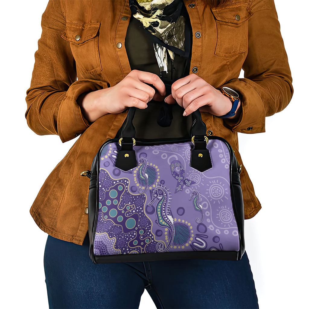 Australia Epilepsy Month Shoulder Handbag Aboriginal Purple Ribbon with Seahorse