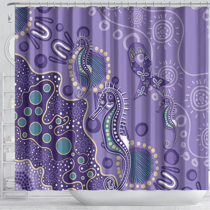 Australia Epilepsy Month Shower Curtain Aboriginal Purple Ribbon with Seahorse