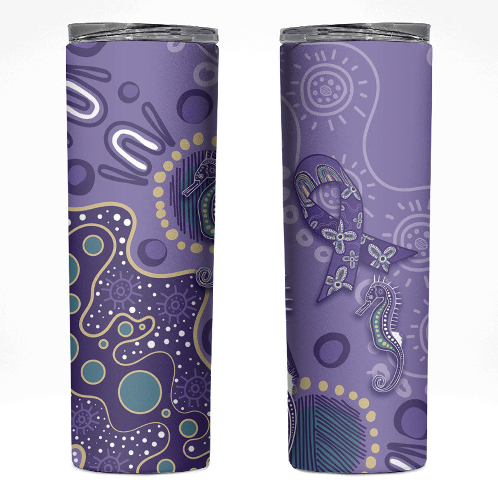 Australia Epilepsy Month Skinny Tumbler Aboriginal Purple Ribbon with Seahorse