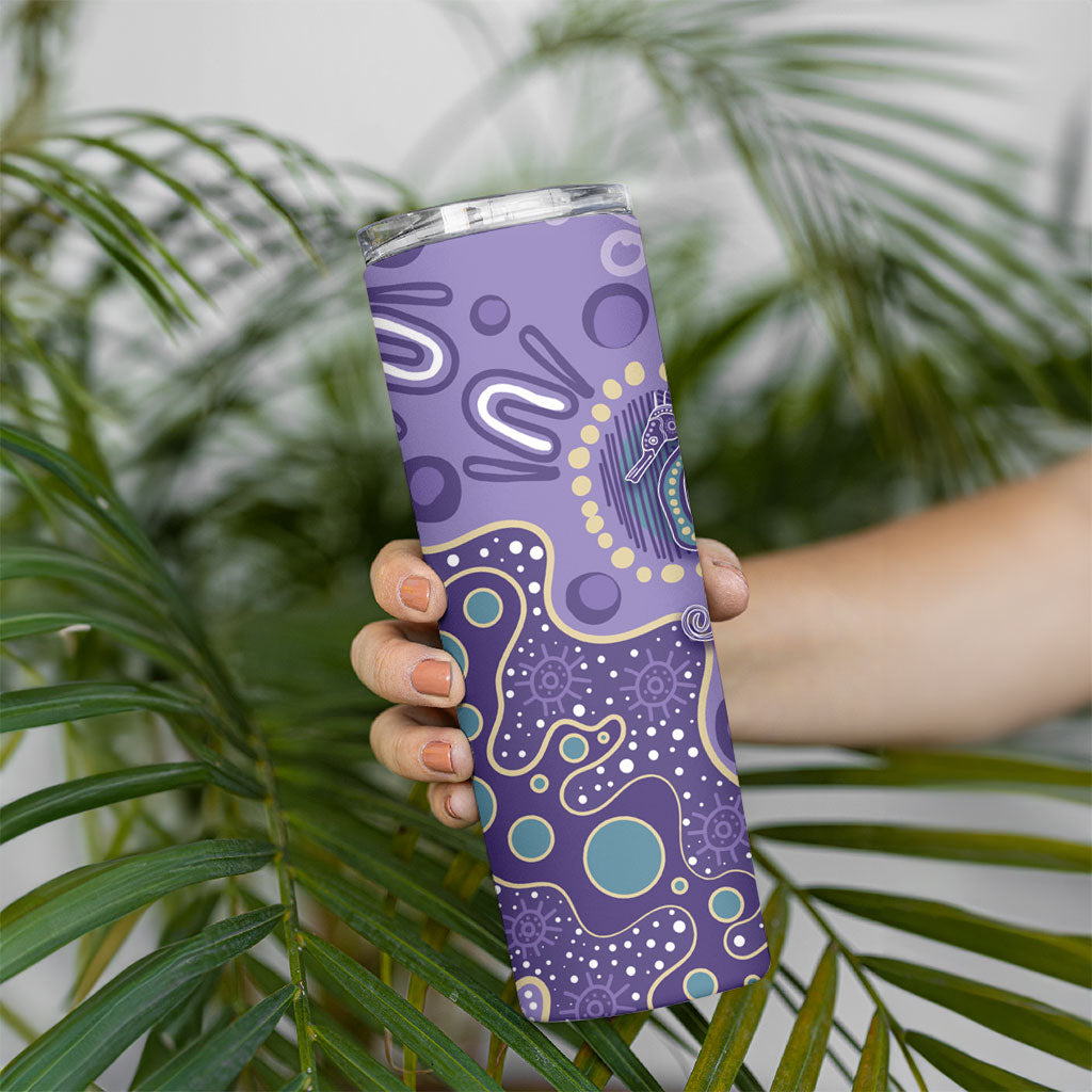 Australia Epilepsy Month Skinny Tumbler Aboriginal Purple Ribbon with Seahorse
