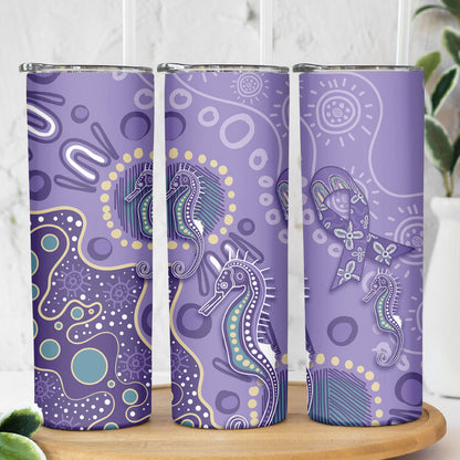 Australia Epilepsy Month Skinny Tumbler Aboriginal Purple Ribbon with Seahorse