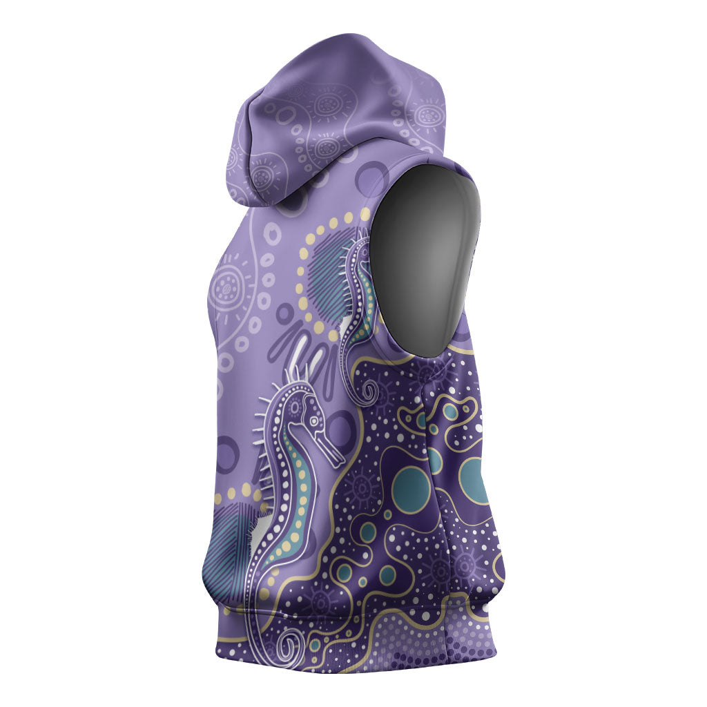 Australia Epilepsy Month Sleeveless Hoodie Aboriginal Purple Ribbon with Seahorse