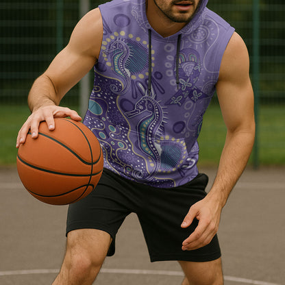 Australia Epilepsy Month Sleeveless Hoodie Aboriginal Purple Ribbon with Seahorse