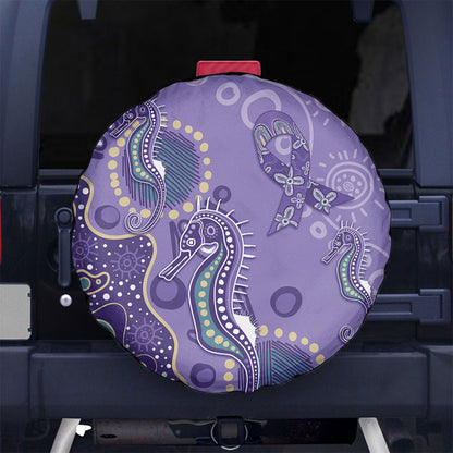 Australia Epilepsy Month Spare Tire Cover Aboriginal Purple Ribbon with Seahorse