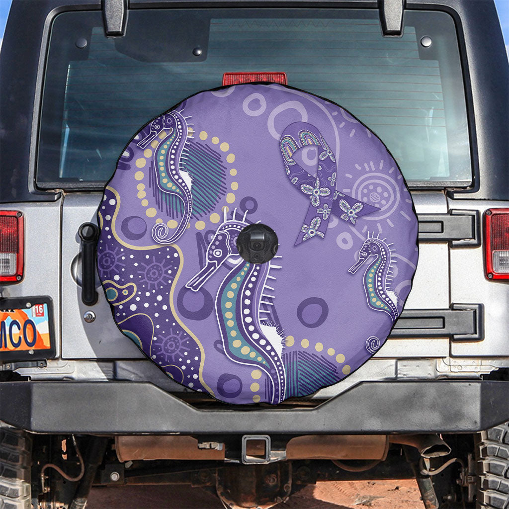 Australia Epilepsy Month Spare Tire Cover Aboriginal Purple Ribbon with Seahorse