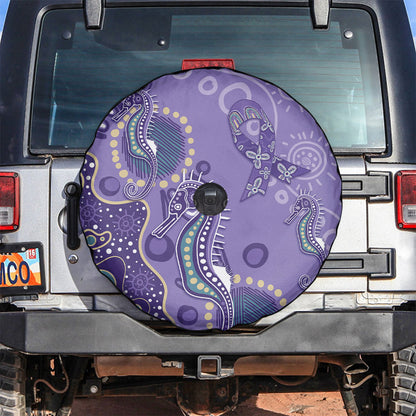 Australia Epilepsy Month Spare Tire Cover Aboriginal Purple Ribbon with Seahorse