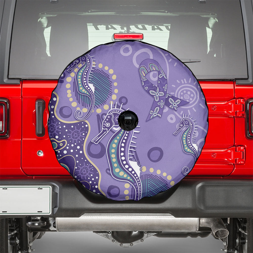 Australia Epilepsy Month Spare Tire Cover Aboriginal Purple Ribbon with Seahorse