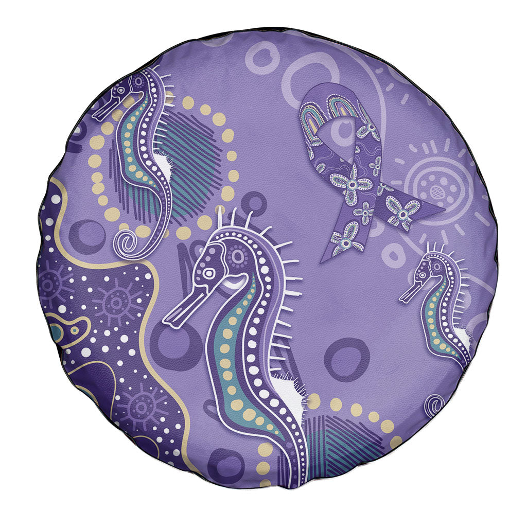 Australia Epilepsy Month Spare Tire Cover Aboriginal Purple Ribbon with Seahorse