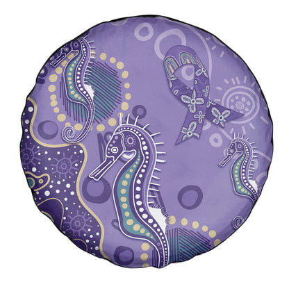 Australia Epilepsy Month Spare Tire Cover Aboriginal Purple Ribbon with Seahorse