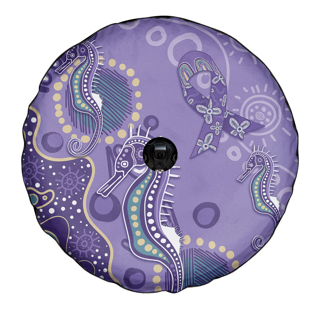 Australia Epilepsy Month Spare Tire Cover Aboriginal Purple Ribbon with Seahorse