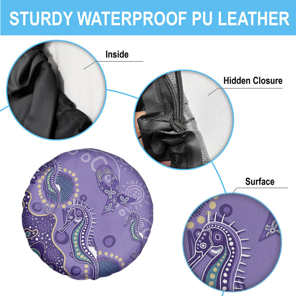 Australia Epilepsy Month Spare Tire Cover Aboriginal Purple Ribbon with Seahorse
