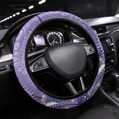 Australia Epilepsy Month Steering Wheel Cover Aboriginal Purple Ribbon with Seahorse