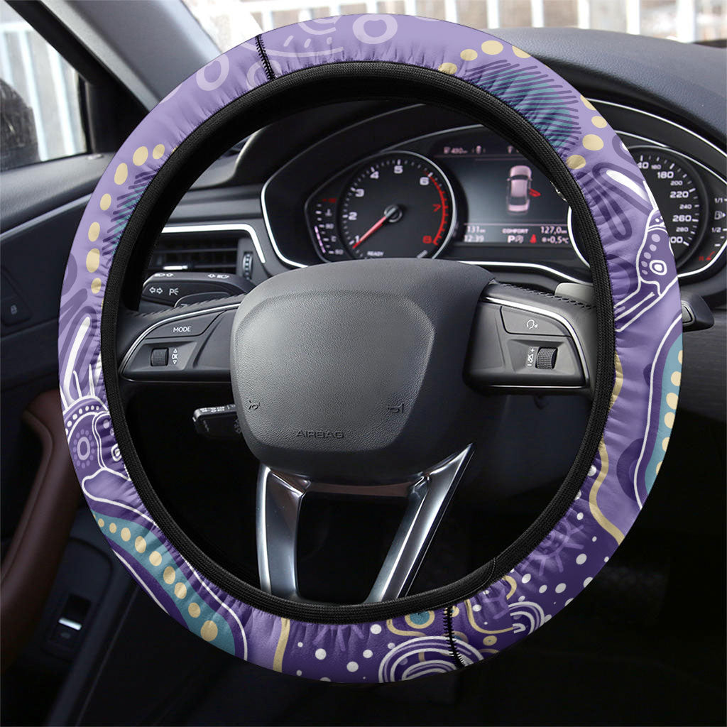 Australia Epilepsy Month Steering Wheel Cover Aboriginal Purple Ribbon with Seahorse
