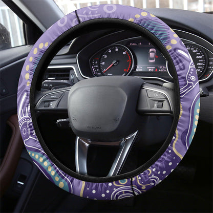 Australia Epilepsy Month Steering Wheel Cover Aboriginal Purple Ribbon with Seahorse