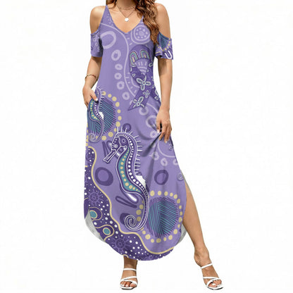 Australia Epilepsy Month Summer Maxi Dress Aboriginal Purple Ribbon with Seahorse