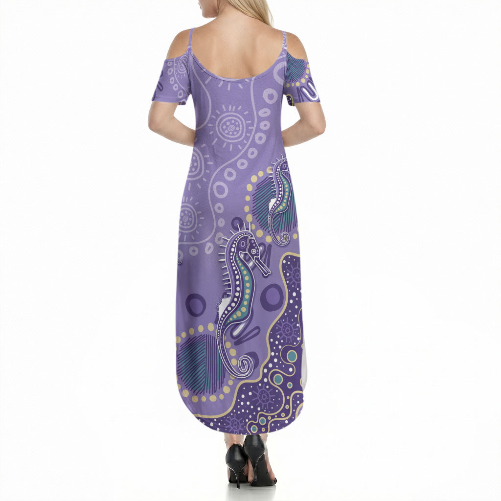 Australia Epilepsy Month Summer Maxi Dress Aboriginal Purple Ribbon with Seahorse