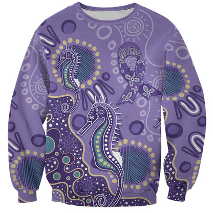 Australia Epilepsy Month Sweatshirt Aboriginal Purple Ribbon with Seahorse