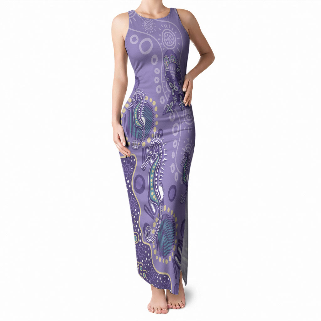Australia Epilepsy Month Tank Maxi Dress Aboriginal Purple Ribbon with Seahorse