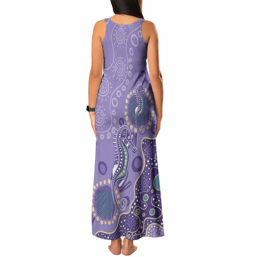 Australia Epilepsy Month Tank Maxi Dress Aboriginal Purple Ribbon with Seahorse
