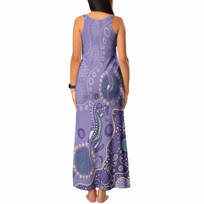 Australia Epilepsy Month Tank Maxi Dress Aboriginal Purple Ribbon with Seahorse