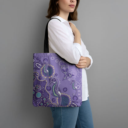Australia Epilepsy Month Tote Bag Aboriginal Purple Ribbon with Seahorse